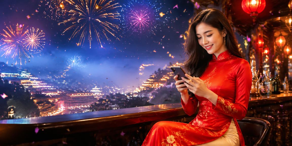 Người dùng trải nghiệm casino di động tại Sapa với trang phục áo dài truyền thống